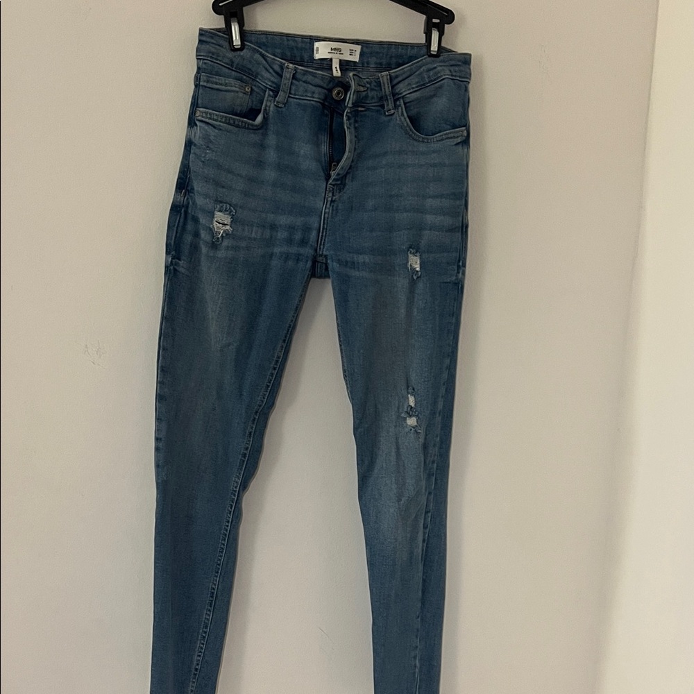 Mango Blue Distressed Ankle Jeans